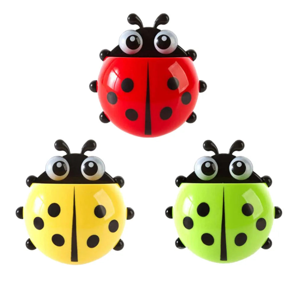 4-colours Cute Ladybug Toothbrush Holder Wall