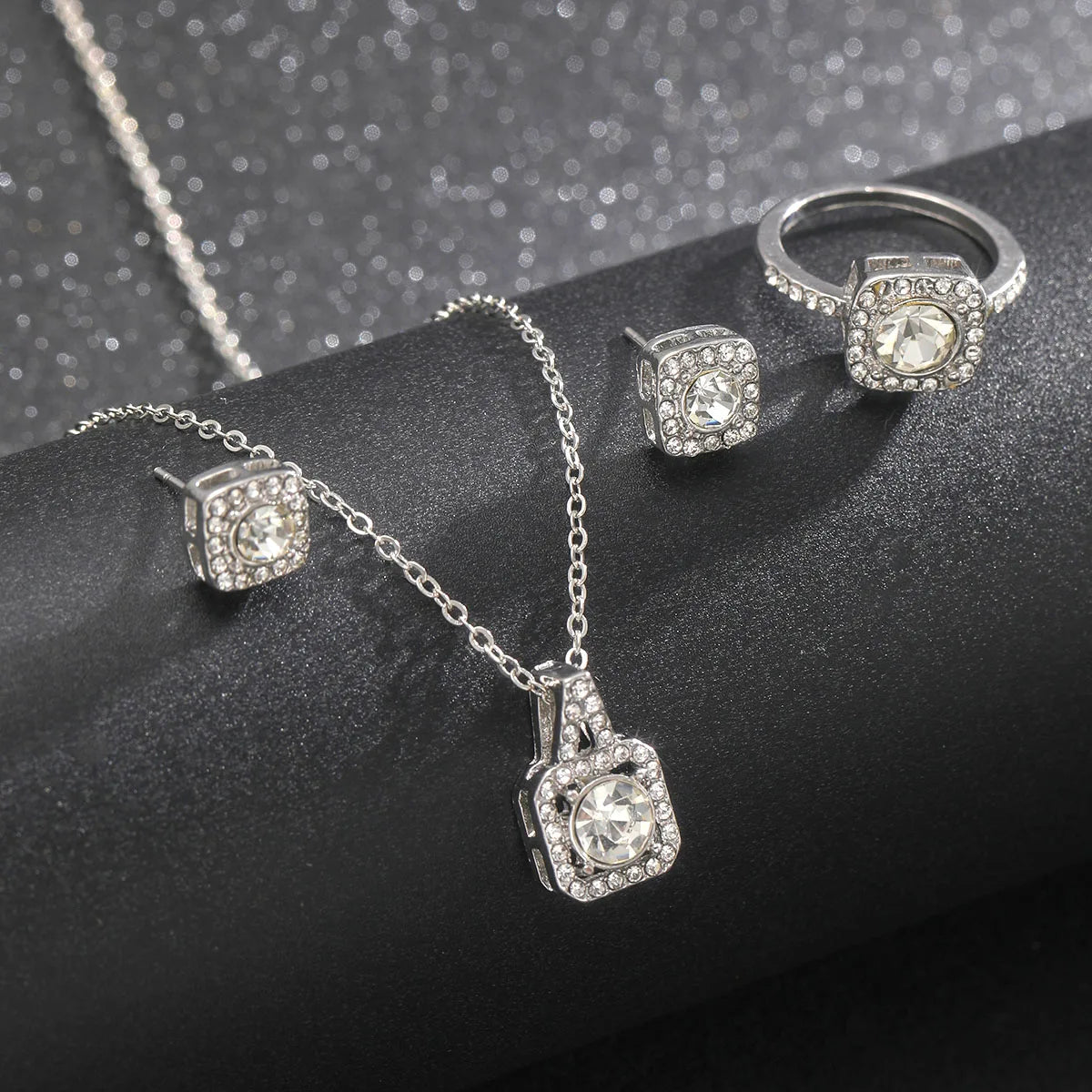 Luxury Crystal Earring Necklace Ring 3 Piece Set