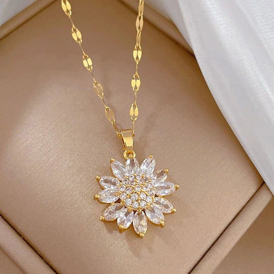 Sunflower Necklace For Women Gold Color