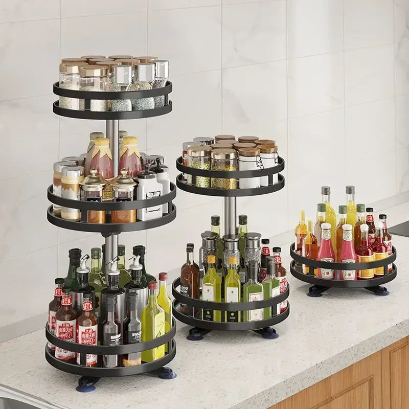 360°Rotation Spice Rack Organizer Jar Carbon Steel Storage