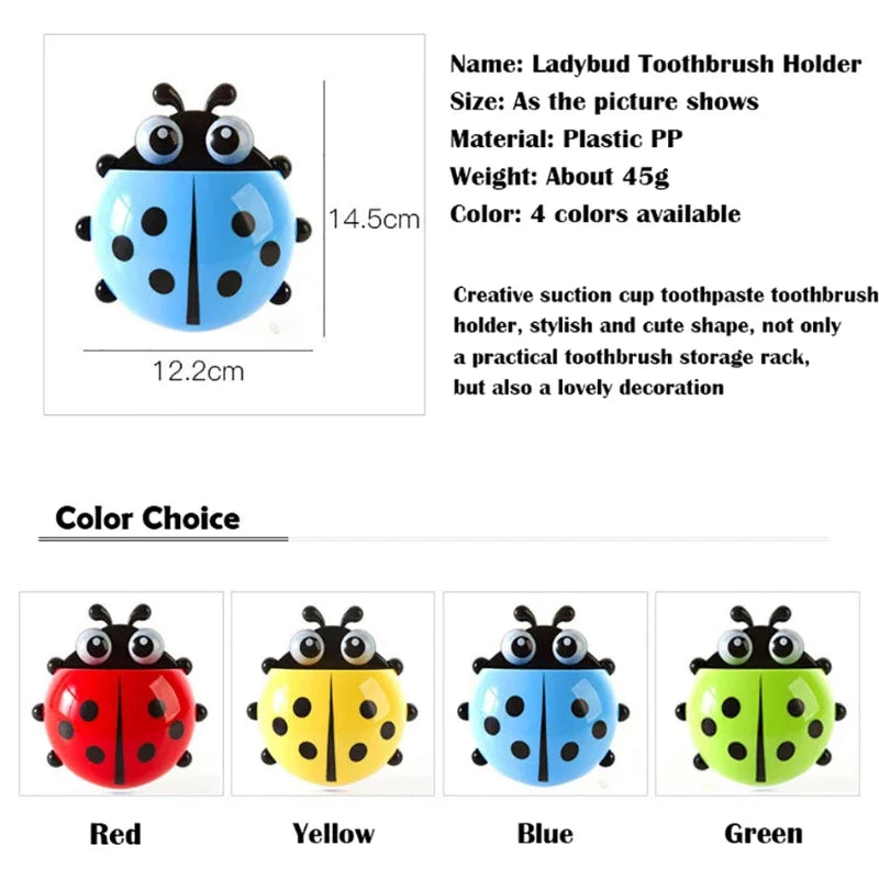 4-colours Cute Ladybug Toothbrush Holder Wall