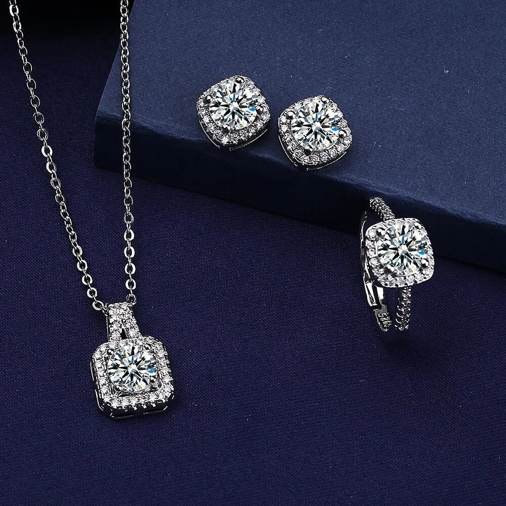 Luxury Crystal Earring Necklace Ring 3 Piece Set