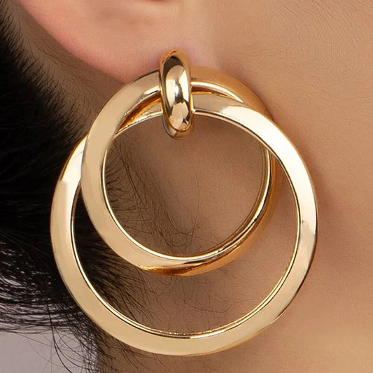 Gold Color Twisted Big Hoop Earrings