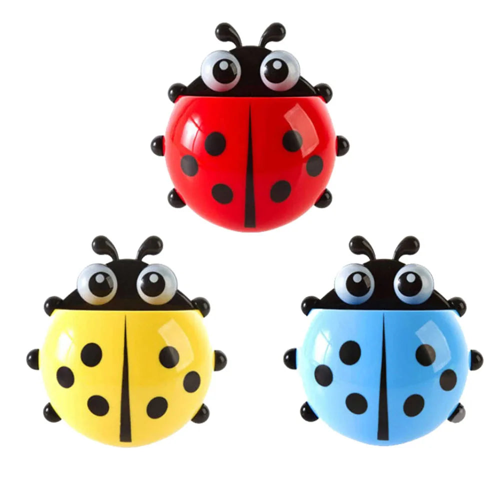 4-colours Cute Ladybug Toothbrush Holder Wall