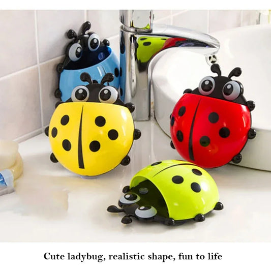 4-colours Cute Ladybug Toothbrush Holder Wall