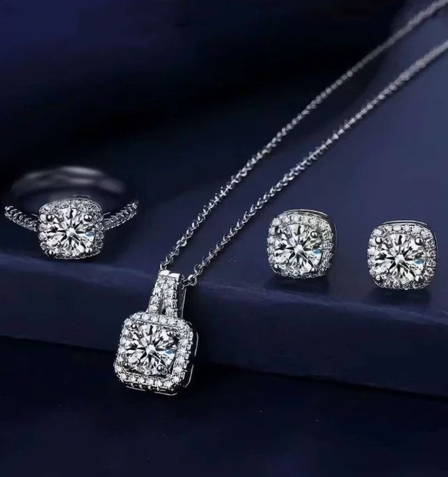 Luxury Crystal Earring Necklace Ring 3 Piece Set