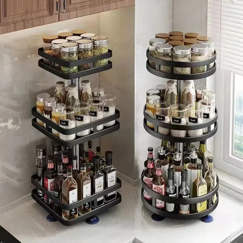 360°Rotation Spice Rack Organizer Jar Carbon Steel Storage