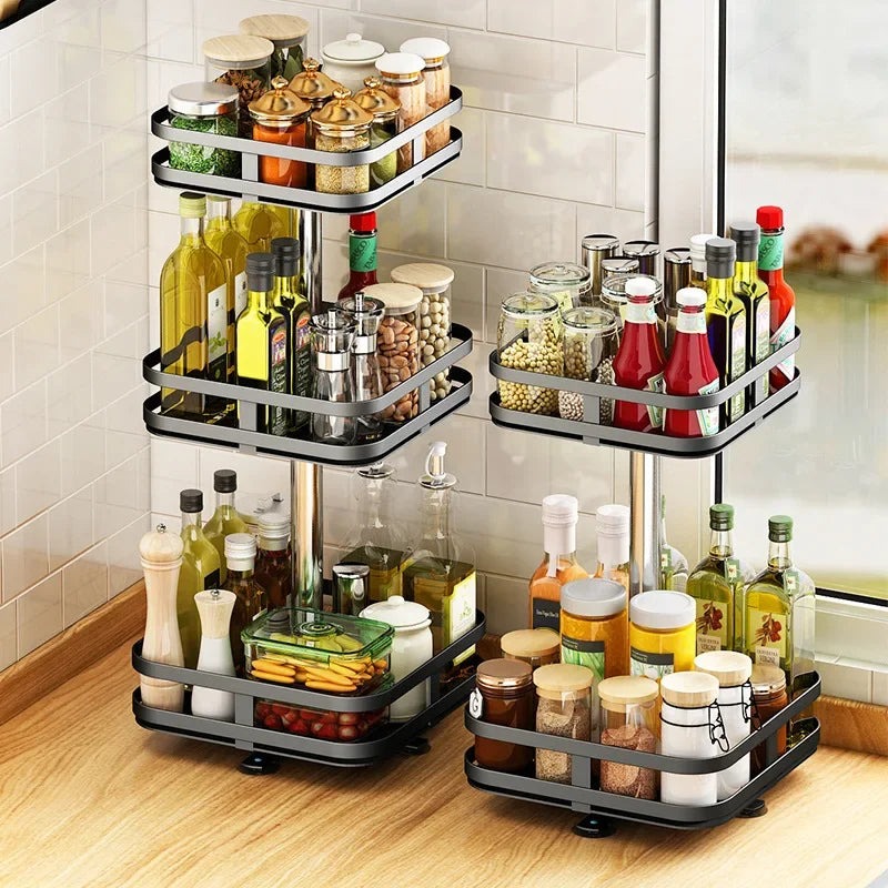 360°Rotation Spice Rack Organizer Jar Carbon Steel Storage