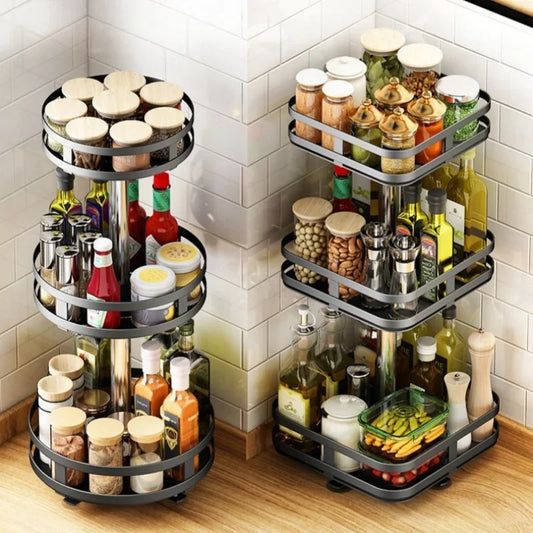 360°Rotation Spice Rack Organizer Jar Carbon Steel Storage