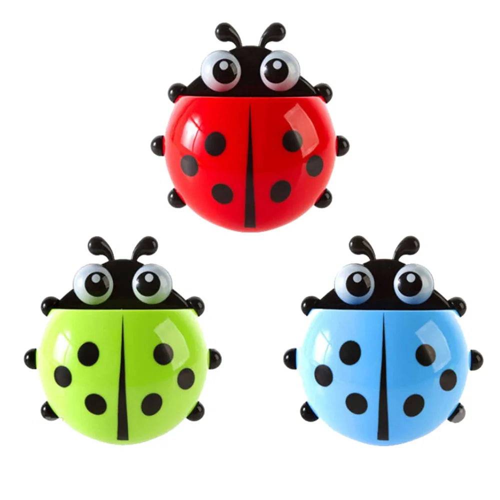 4-colours Cute Ladybug Toothbrush Holder Wall