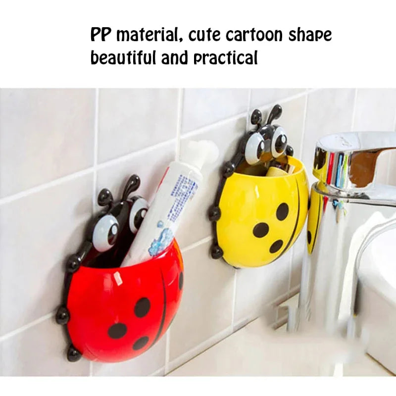 4-colours Cute Ladybug Toothbrush Holder Wall