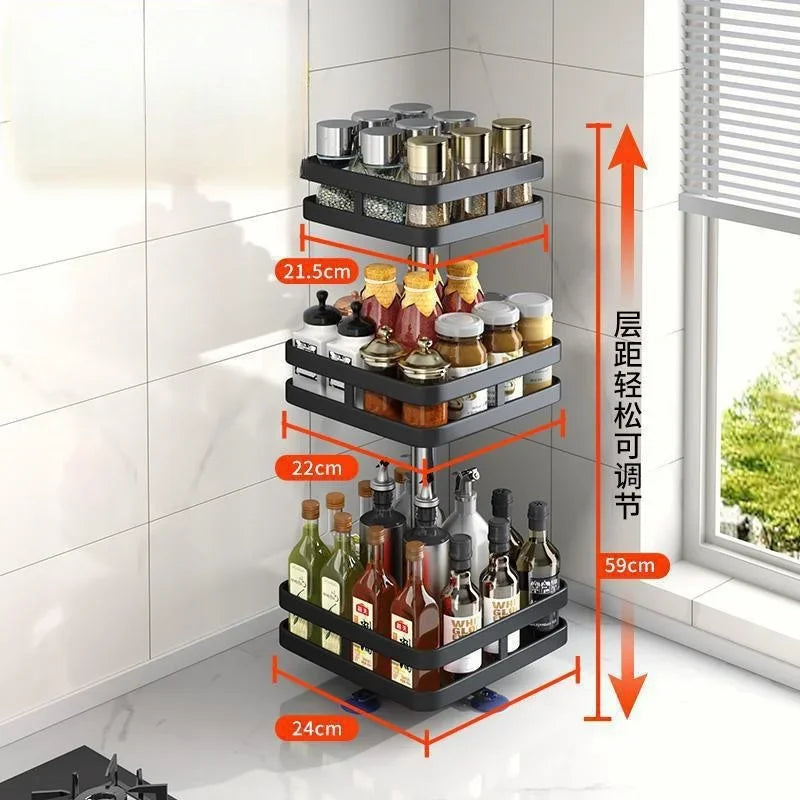 360°Rotation Spice Rack Organizer Jar Carbon Steel Storage