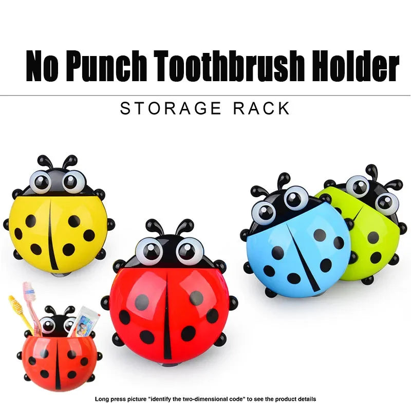 4-colours Cute Ladybug Toothbrush Holder Wall